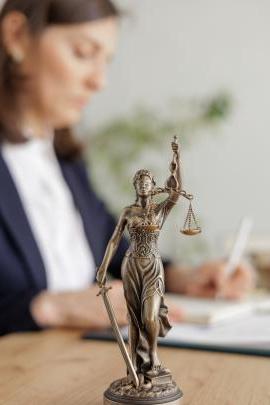 Blind justice statue with paralegal