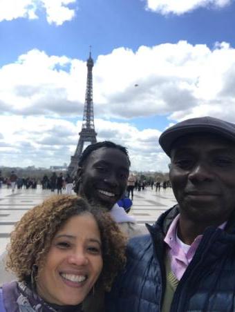 Sam with parents in Paris